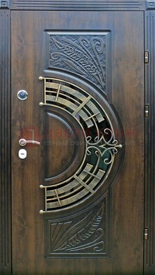 Металлическая филенчатая дверь с виноритом и стеклом ДВТ-144 в Дмитрове