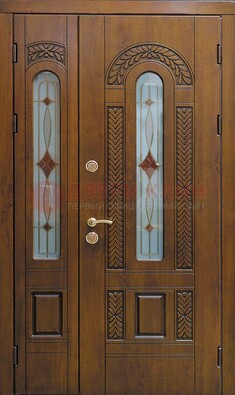 Темная стальная дверь с виноритом и стеклом ДВТ-179 в Дмитрове