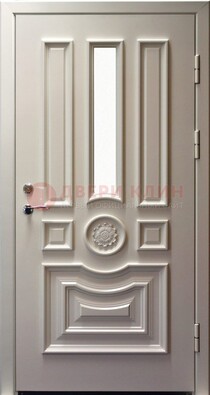 Белая уличная дверь с виноритом и стеклом ДВТ-201 в Дмитрове
