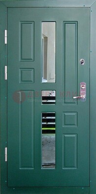 Зеленая железная  дверь с виноритом и зеркалом ДВТ-205 в Дмитрове