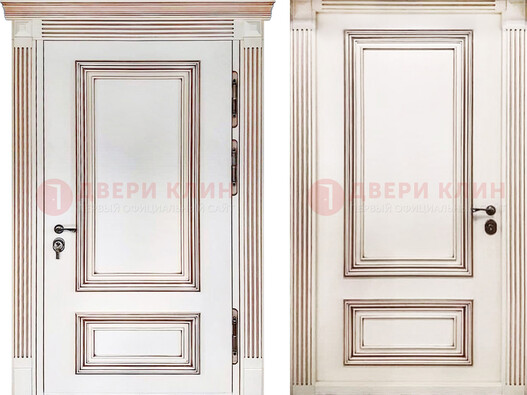 Белая металическая дверь с виноритом для дома ДВТ-239 в Дмитрове