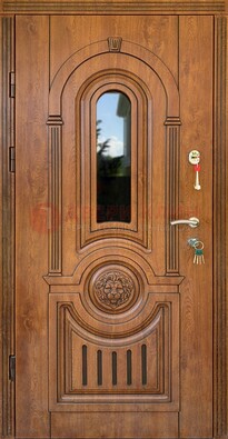 Классическая стальная дверь Винорит со стеклом и узором ДВТ-261 в Дмитрове