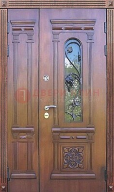Железная коричневая филенчатая дверь с виноритом и МДФ ДВТ-85 в Дмитрове