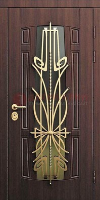 Железная темная дверь с виноритом и МДФ со стеклом ДВТ-86 в Дмитрове