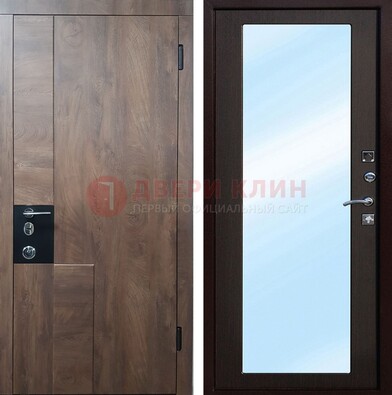 Коричневая металлическая дверь c МДФ с зеркалом ДЗ-106 в Дмитрове