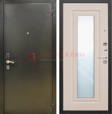Входная темная дверь c порошковым покрытием и МДФ Белый дуб и зеркалом ДЗ-112 в Дмитрове