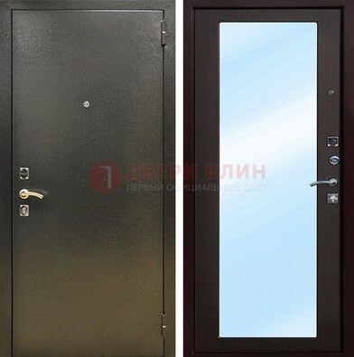 Входная темно-серая дверь c порошковым покрытием и МДФ с зеркалом ДЗ-114 в Дмитрове
