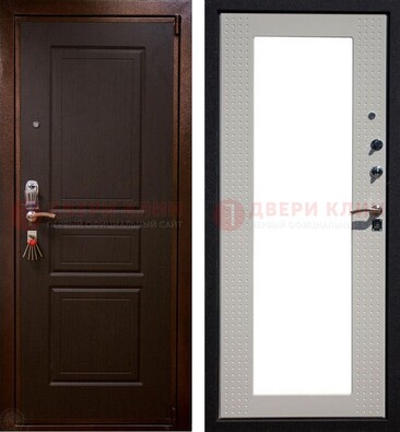 Коричневая железная дверь с панелями МДФ и зеркалом ДЗ-133 в Дмитрове