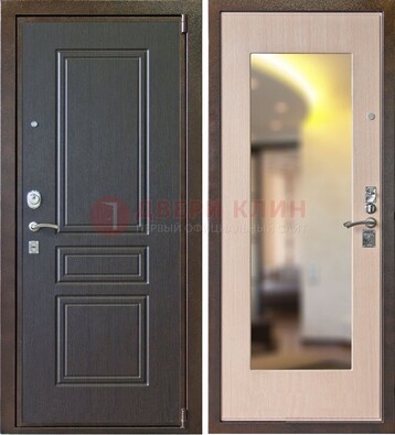 Коричневая стальная дверь с зеркалом МДФ внутри ДЗ-27 в Дмитрове