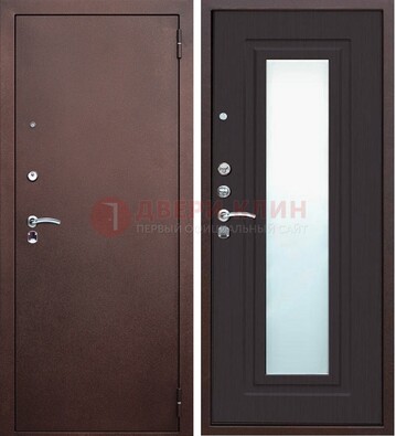 Коричневая металлическая дверь с зеркалом ДЗ-43 в Дмитрове