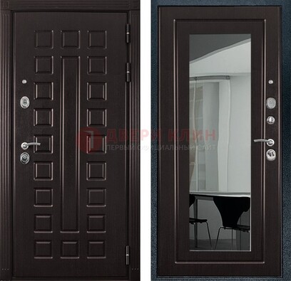 Темная металлическая дверь с зеркалом МДФ внутри ДЗ-4 в Дмитрове
