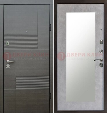 Серая входная дверь с МДФ панелью и зеркалом внутри ДЗ-51 в Дмитрове