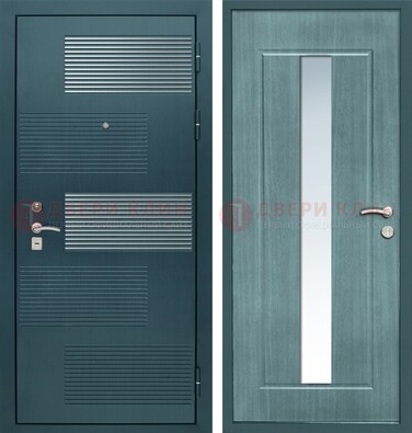 Входная дверь с зеркальной вставкой внутри с голубым МДФ с зеркалом ДЗ-71 в Дмитрове