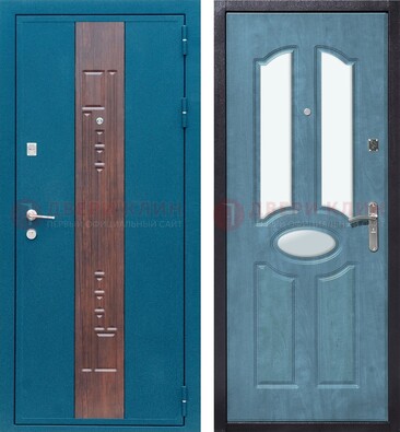 Голубая металлическая дверь МДФ с тремя зеркальными вставками ДЗ-78 в Дмитрове
