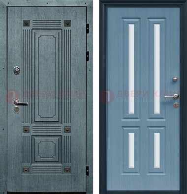 Голубая филенчатая дверь с МДФ и зеркальными вставками внутри ДЗ-80 в Дмитрове