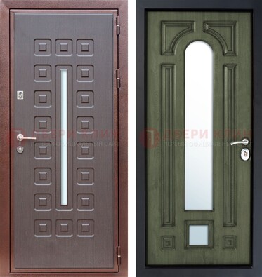 Металлическая дверь МДФ со стеклянной вставкой снаружи и зеркальными внутри ДЗ-84 в Дмитрове