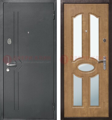 Железная серая дверь с порошковым напылением и МДФ с зеркалом ДЗ-90 в Дмитрове