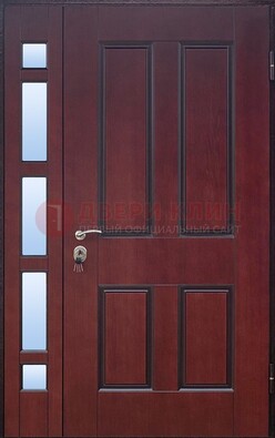 Красная входная полуторная дверь со стеклом ПЛ-10 в Дмитрове