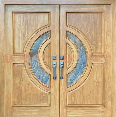 Двухстворчатая металлическая дверь с витражом ВЖ-11 в Дмитрове